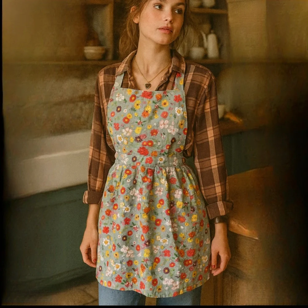 Now Designs Cotton Whimsy Blue Pink Cottage Floral Classic Apron